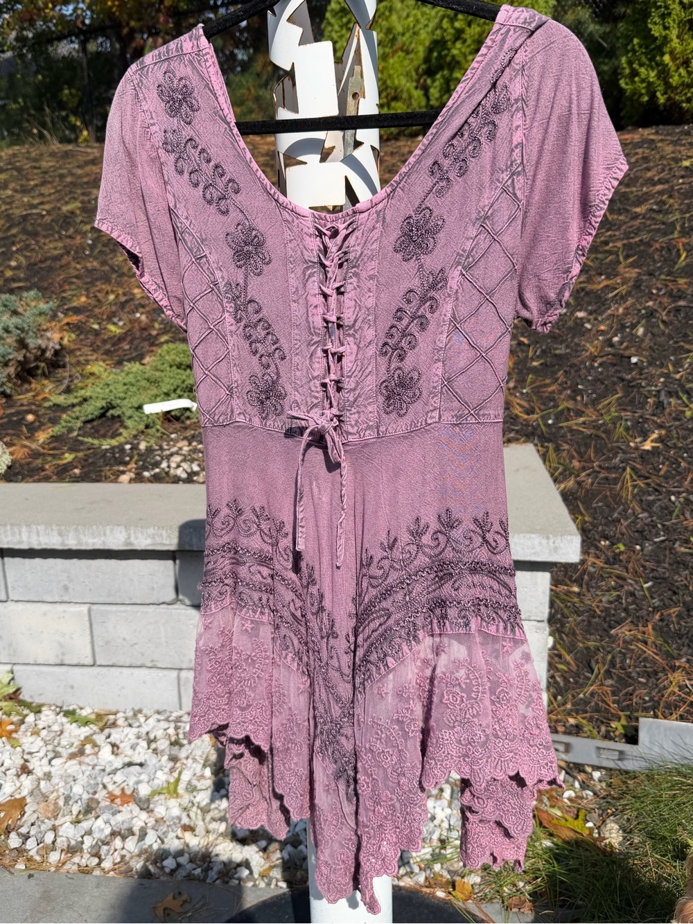 Sacred Threads Dusty Lavender Lace-Up Tunic Top/Dress sizeL/XL#fairy#whimsigoth